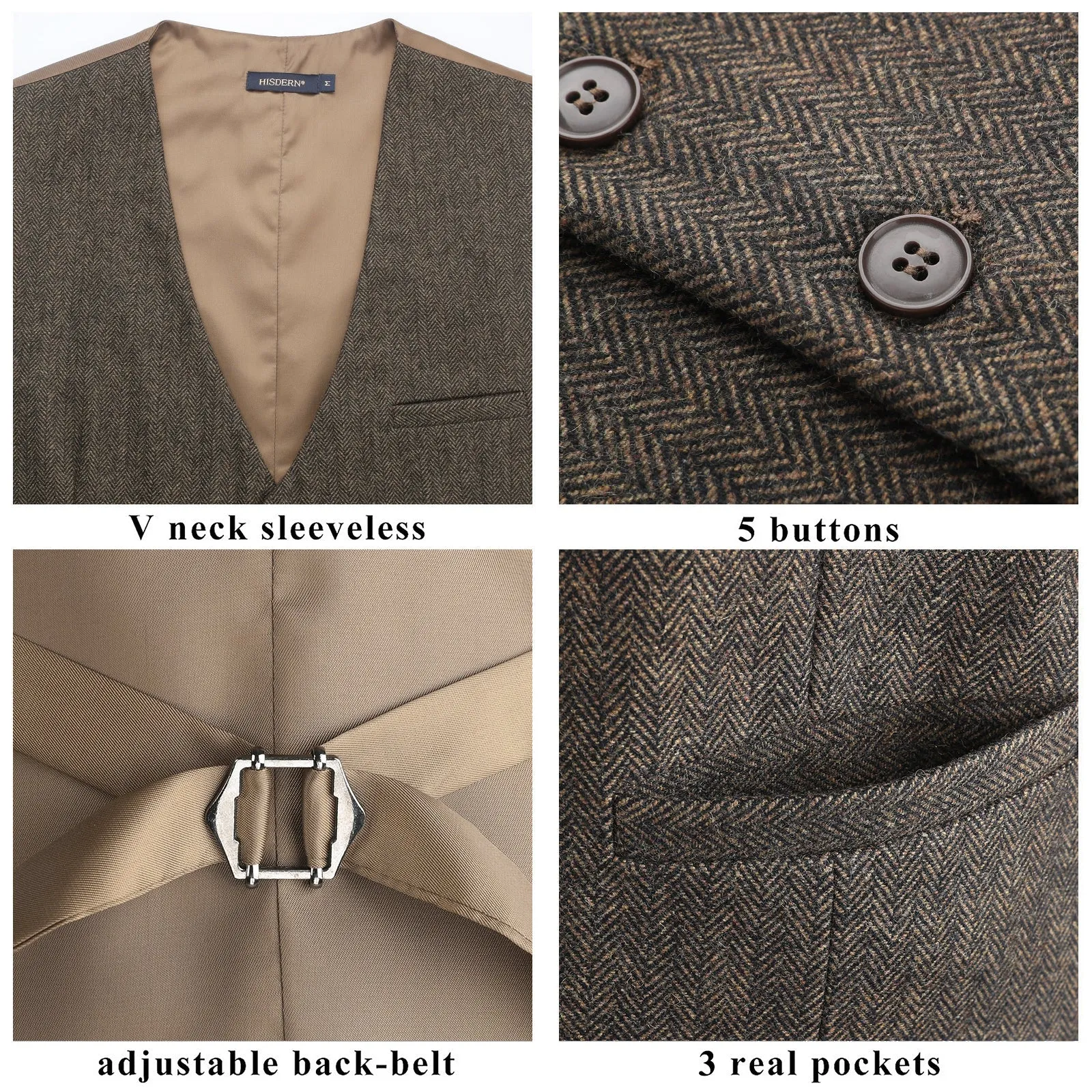 Formal Suit Vest - A-KHAKI-SMOOTH BACK