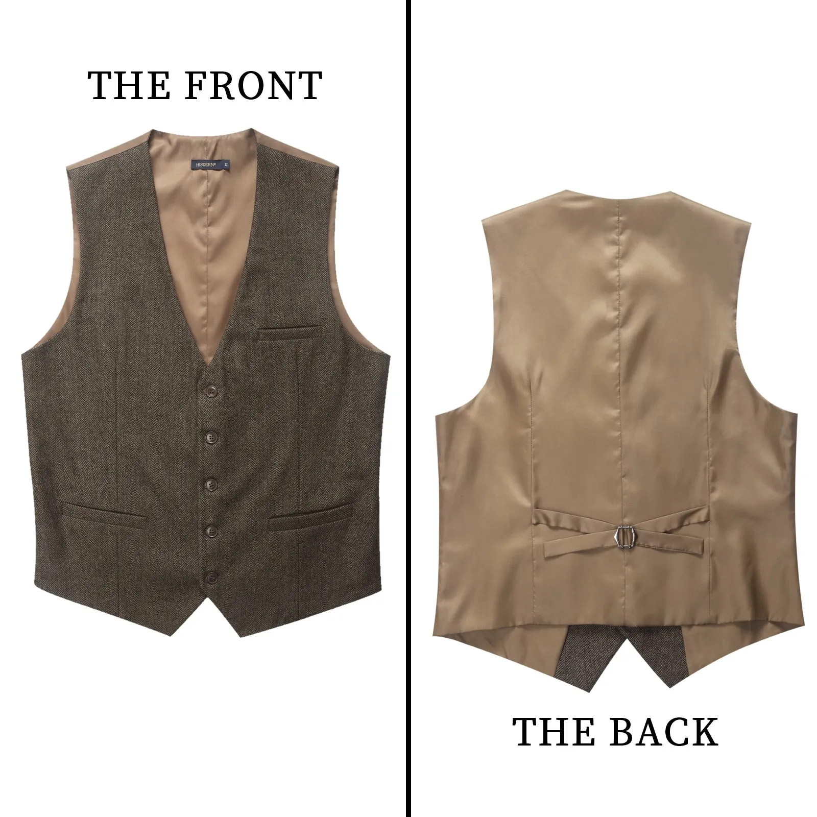 Formal Suit Vest - A-KHAKI-SMOOTH BACK