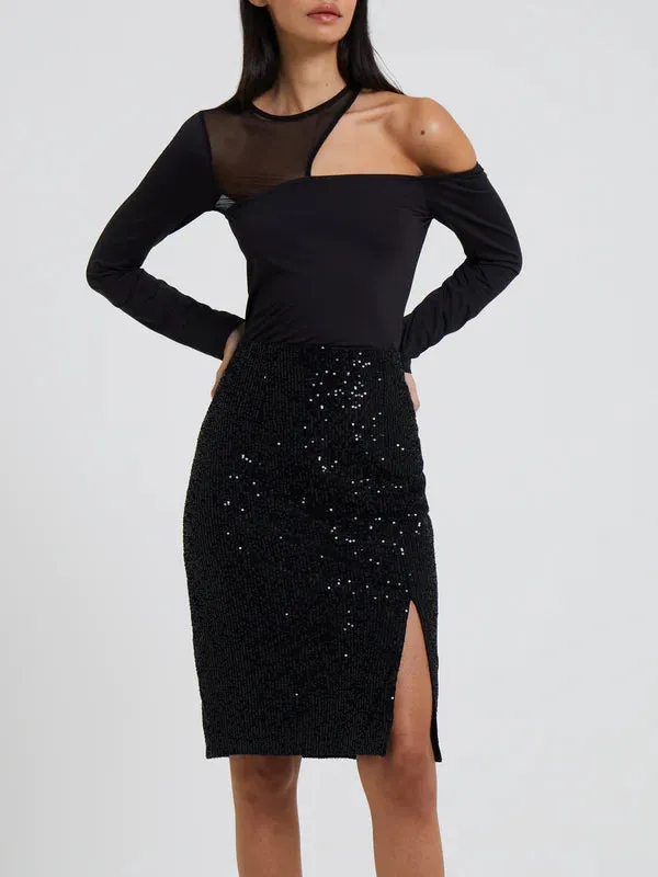 French Connection Alindava Sequin Skirt-Black-73TNT