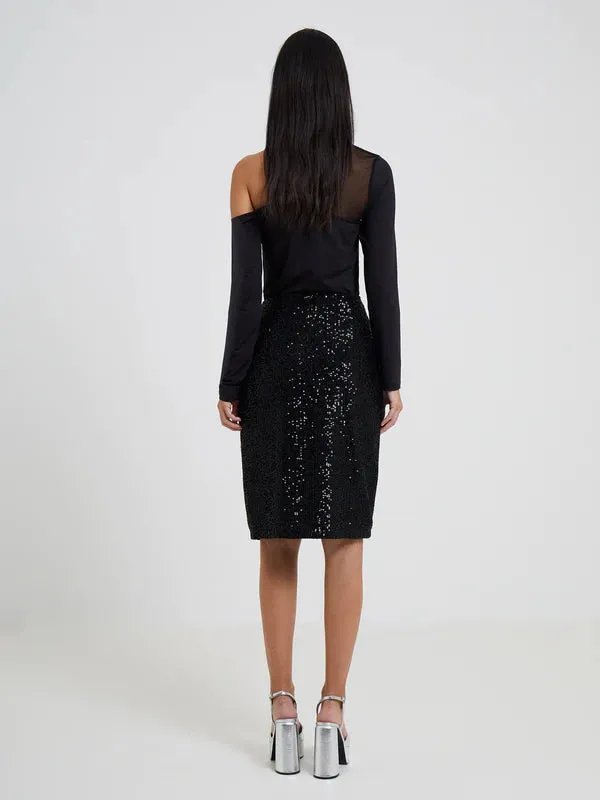 French Connection Alindava Sequin Skirt-Black-73TNT