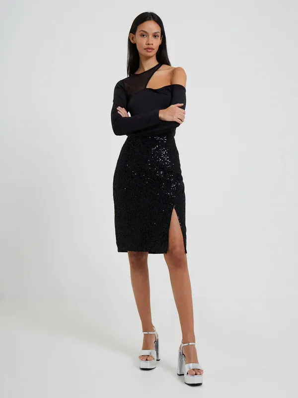 French Connection Alindava Sequin Skirt-Black-73TNT