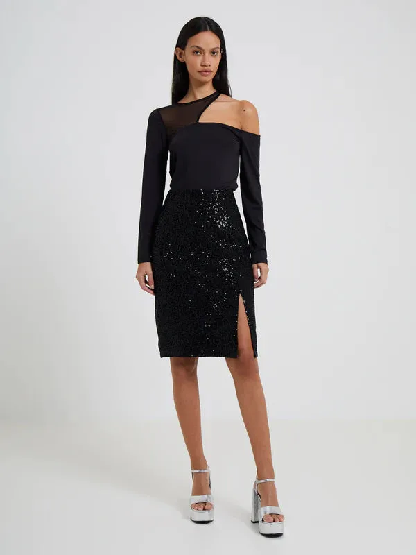 French Connection Alindava Sequin Skirt-Black-73TNT