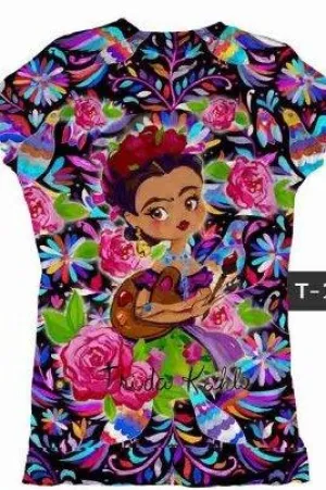 Frida Kahlo Artist Black Otomi Printed T-Shirt