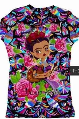 Frida Kahlo Artist Black Otomi Printed T-Shirt