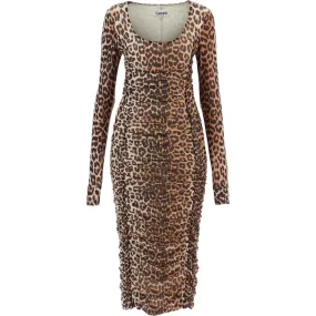 Ganni 'animal print midi dress in mesh