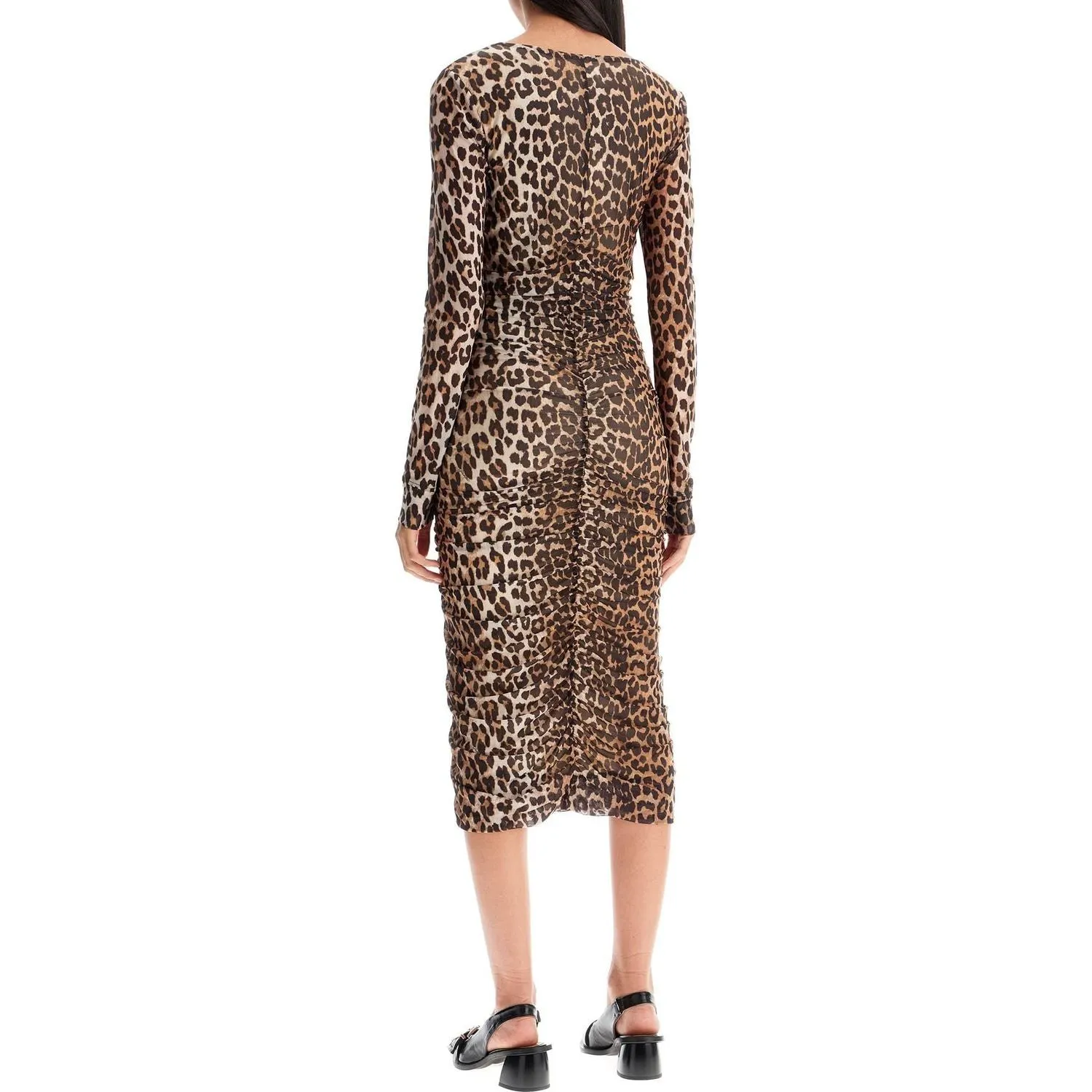 Ganni 'animal print midi dress in mesh