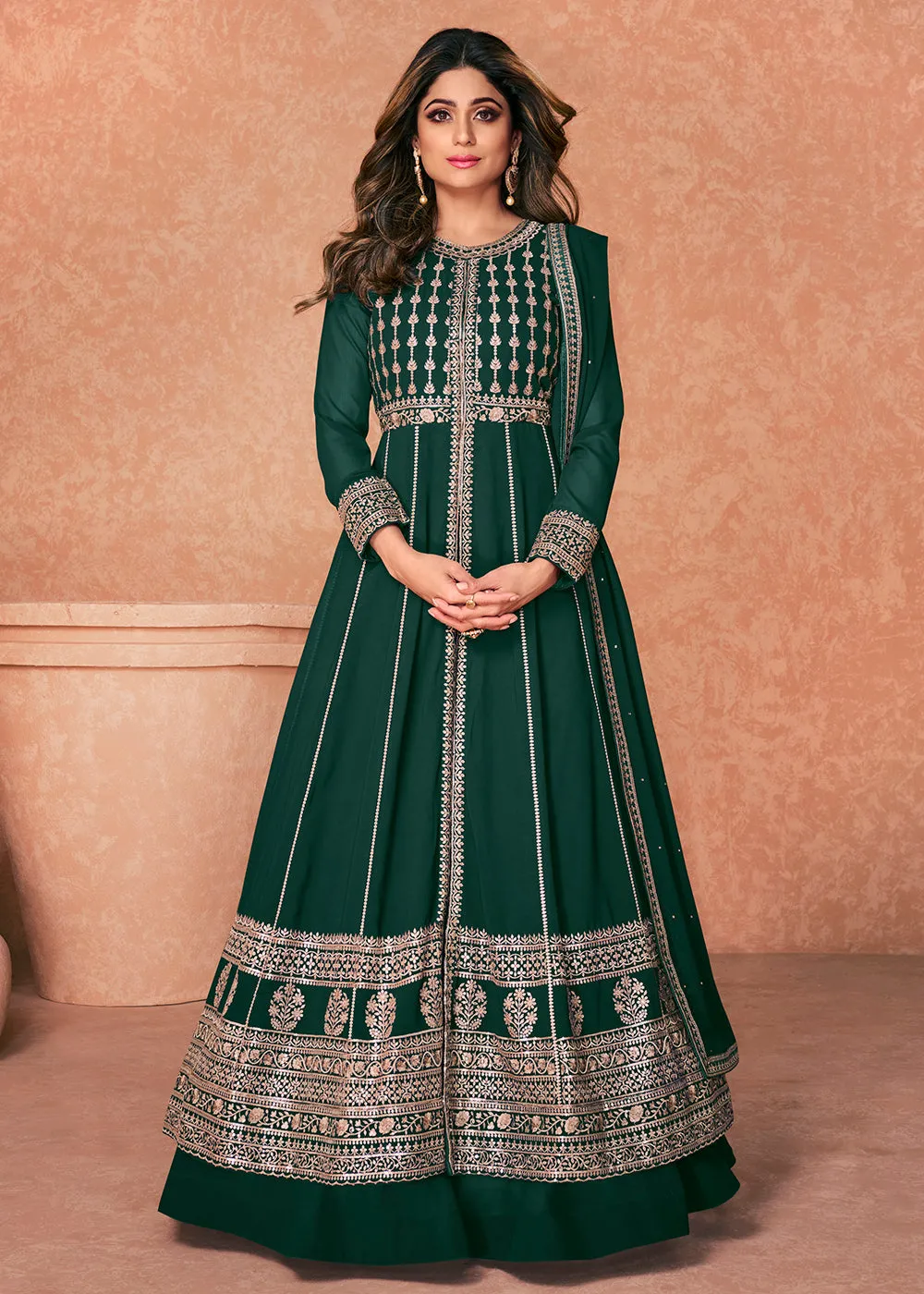 Georgette Embroidered Charming Green Long Anarkali Gown