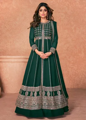 Georgette Embroidered Charming Green Long Anarkali Gown