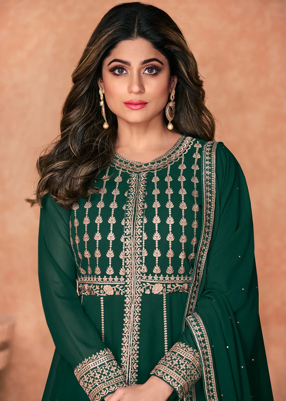 Georgette Embroidered Charming Green Long Anarkali Gown