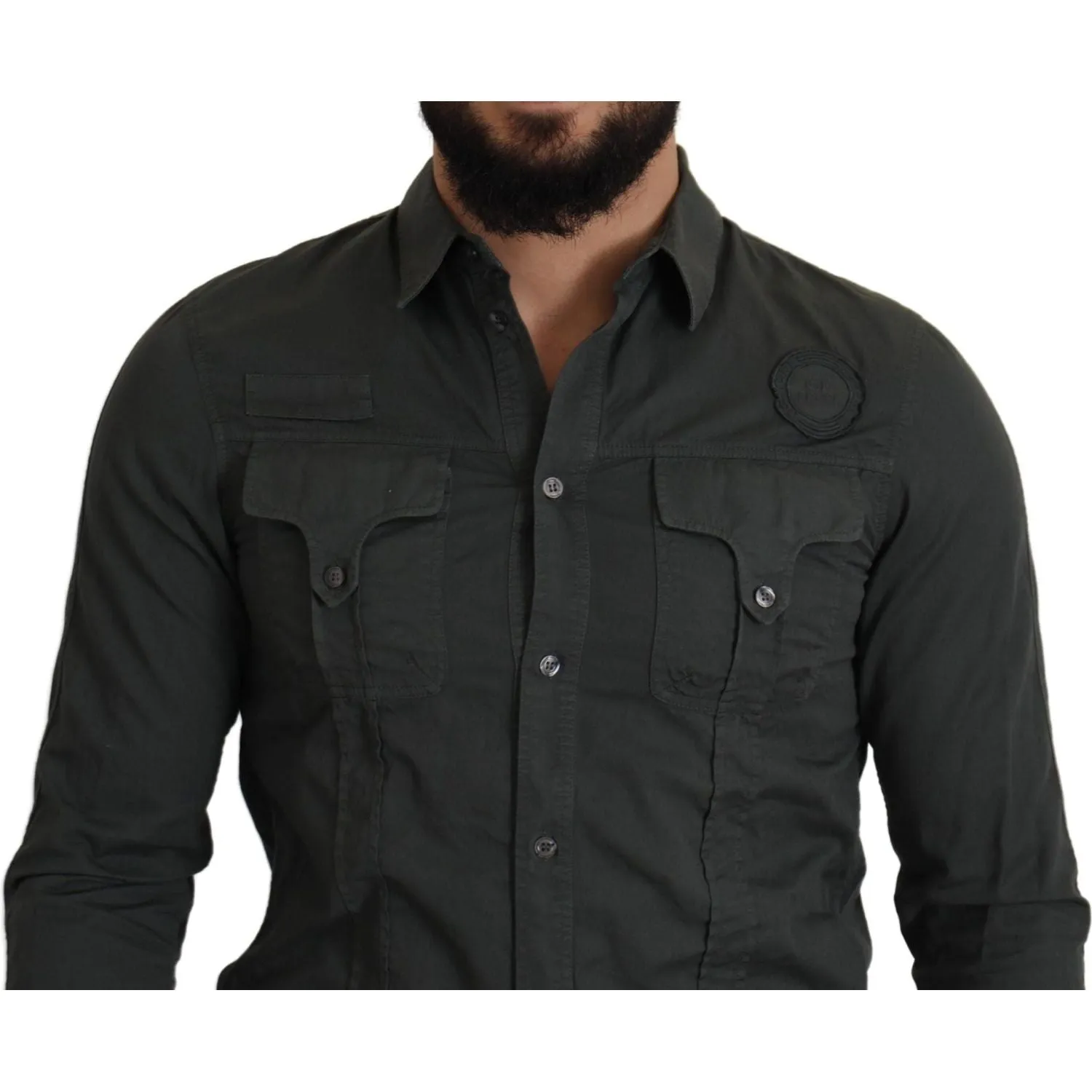 GF Ferre Sleek Dark Gray Cotton Casual Shirt