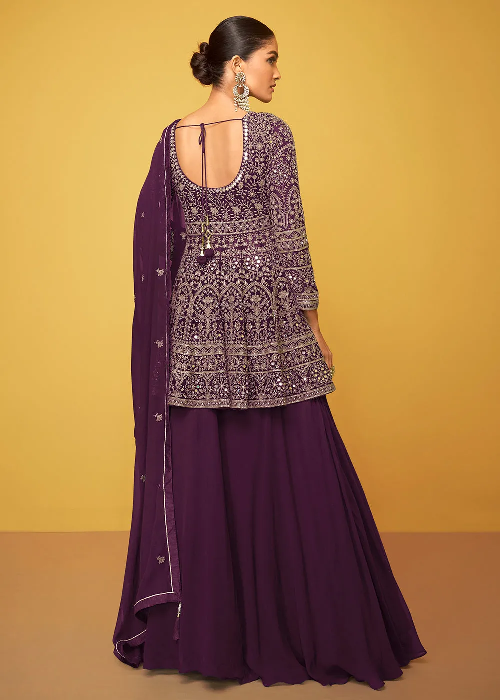 Glorious Purple Georgette Fabric Skirt Style Designer Palazzo Suit