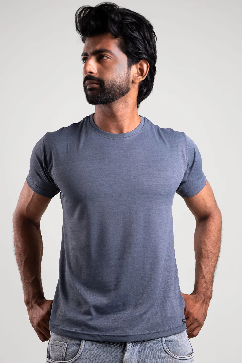 Gray Crew Neck Tshirt - ProStretch Classic Tee For Men