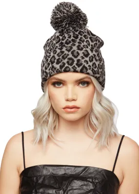 Gray Leopard Animal Print Beanie Hat