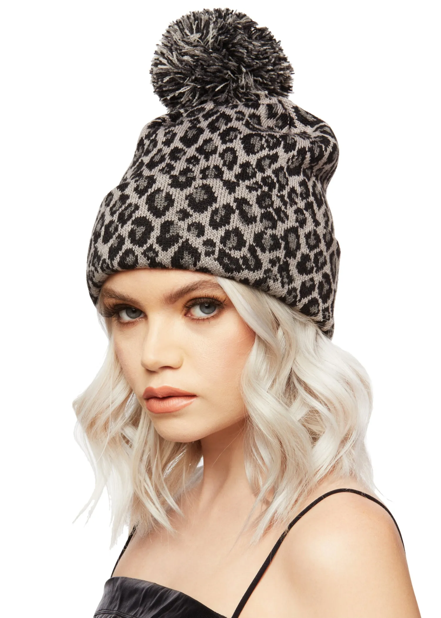 Gray Leopard Animal Print Beanie Hat