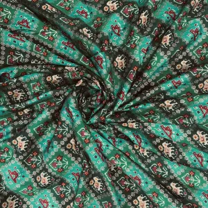 Green Ikat Patola With Dold Foil Chanderi Jacquard Fabric