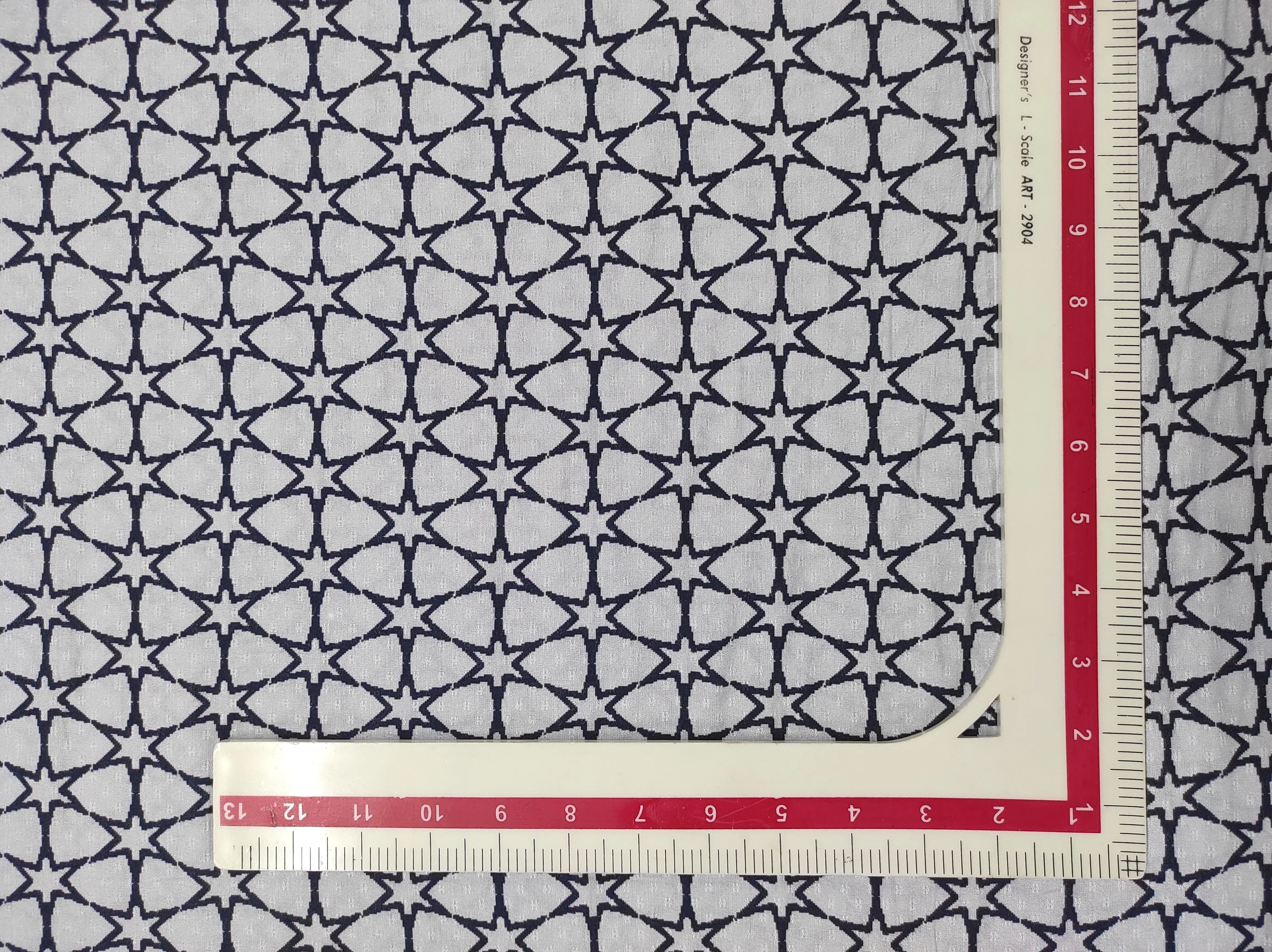 Grey & Navy Blue Star Print Viscose Fabric