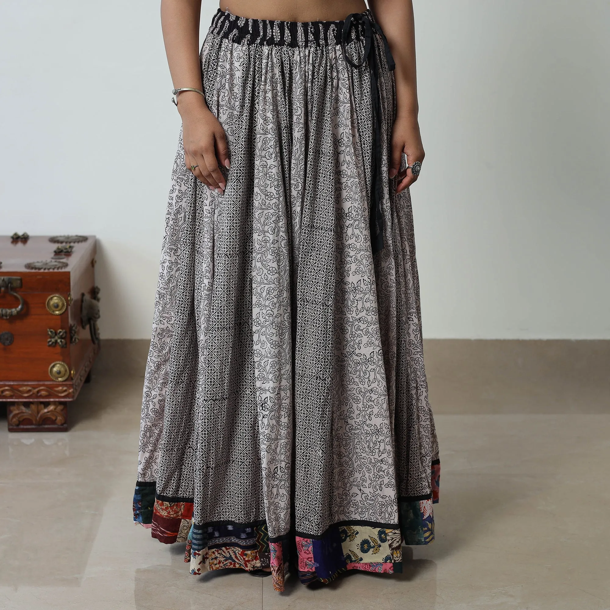 Grey - Bagh Print Skirt with 24 Kali Patchwork 13