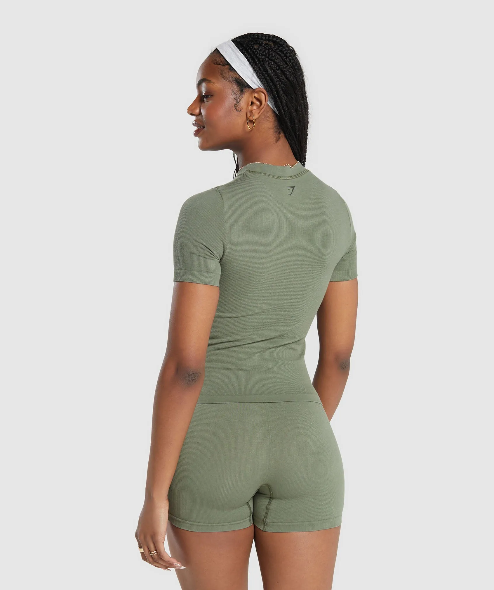 Gymshark Ribbed Cotton Seamless T-Shirt - Base Green