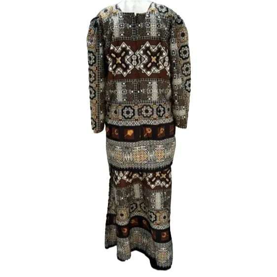 Handmade Women's Dashiki Tribal Ethnic Long Sleeve Two Piece Top Full Skirt Set