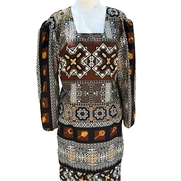 Handmade Women's Dashiki Tribal Ethnic Long Sleeve Two Piece Top Full Skirt Set