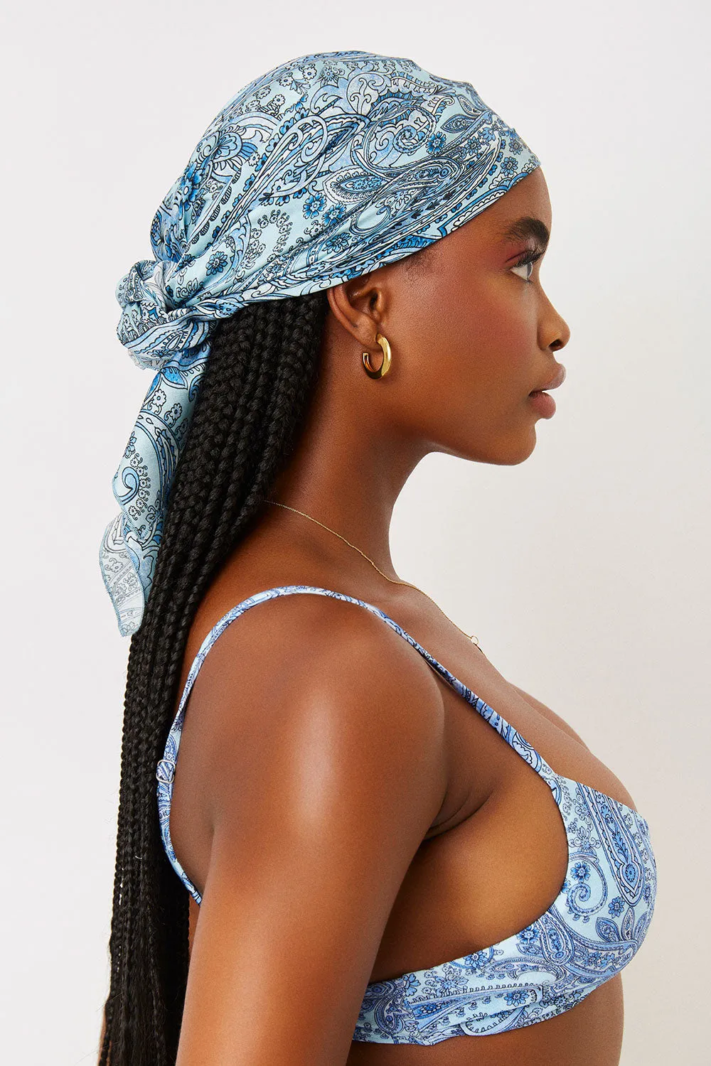 Heidi Silk Head Scarf - Blue Paisley