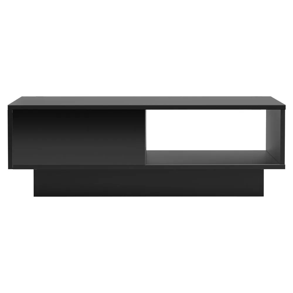 High Gloss Coffee Table LED Lights Storage Drawer Modern Furniture - Black