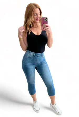 High Rise Pull On Denim Judy Blue Capri Jeans