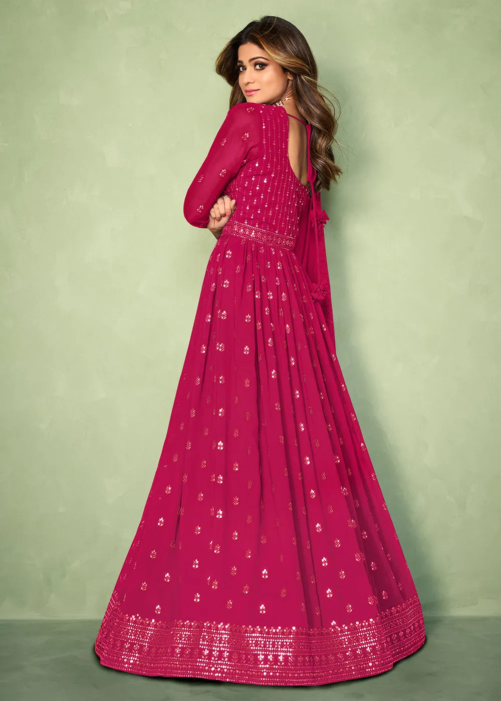 Hot Pink Skirt Style Bridesmaids Anarkali Dress