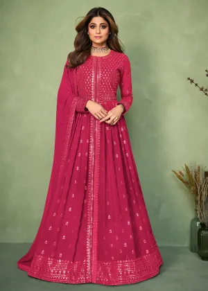 Hot Pink Skirt Style Bridesmaids Anarkali Dress