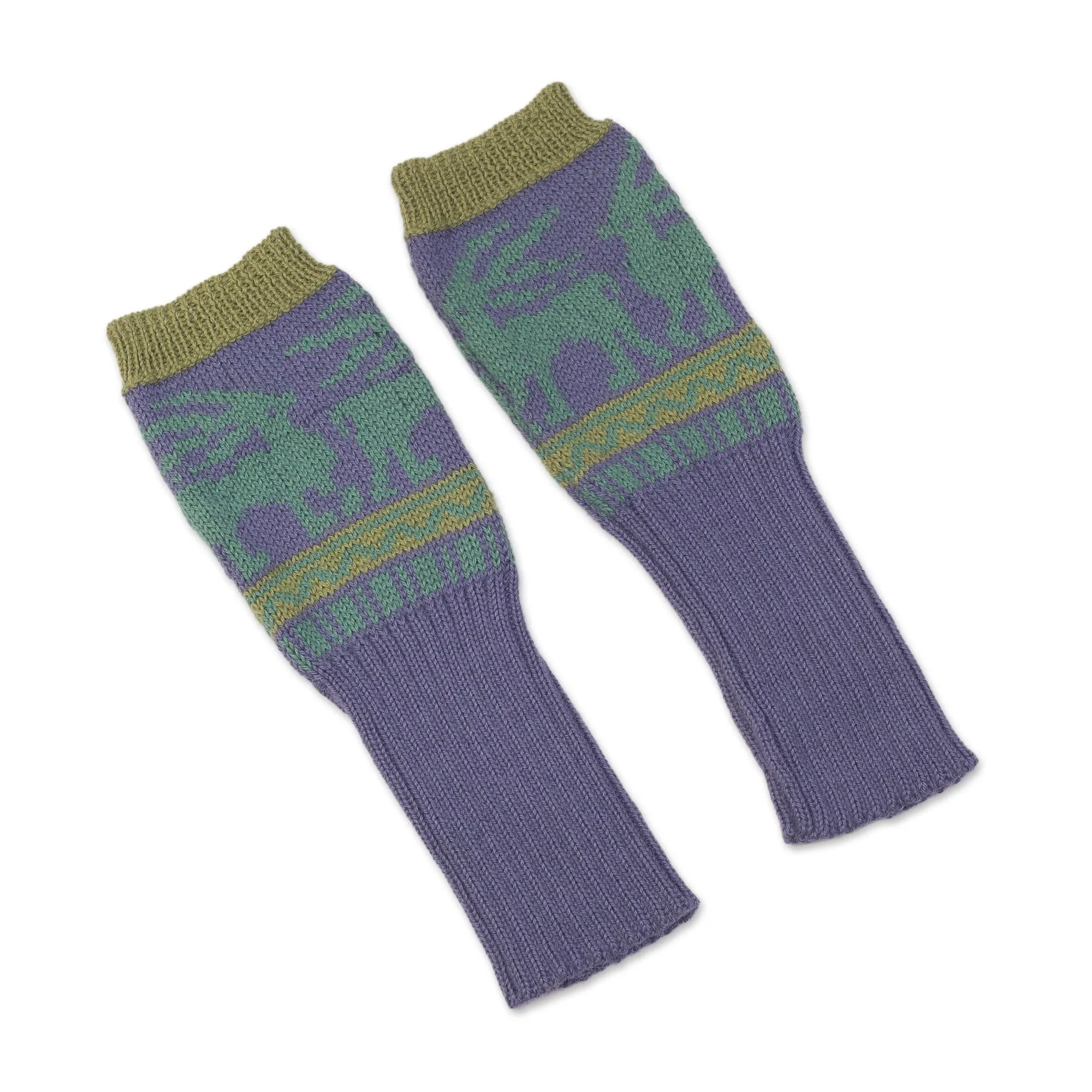 Inca Landscape Blue & Green Alpaca Fingerless Gloves