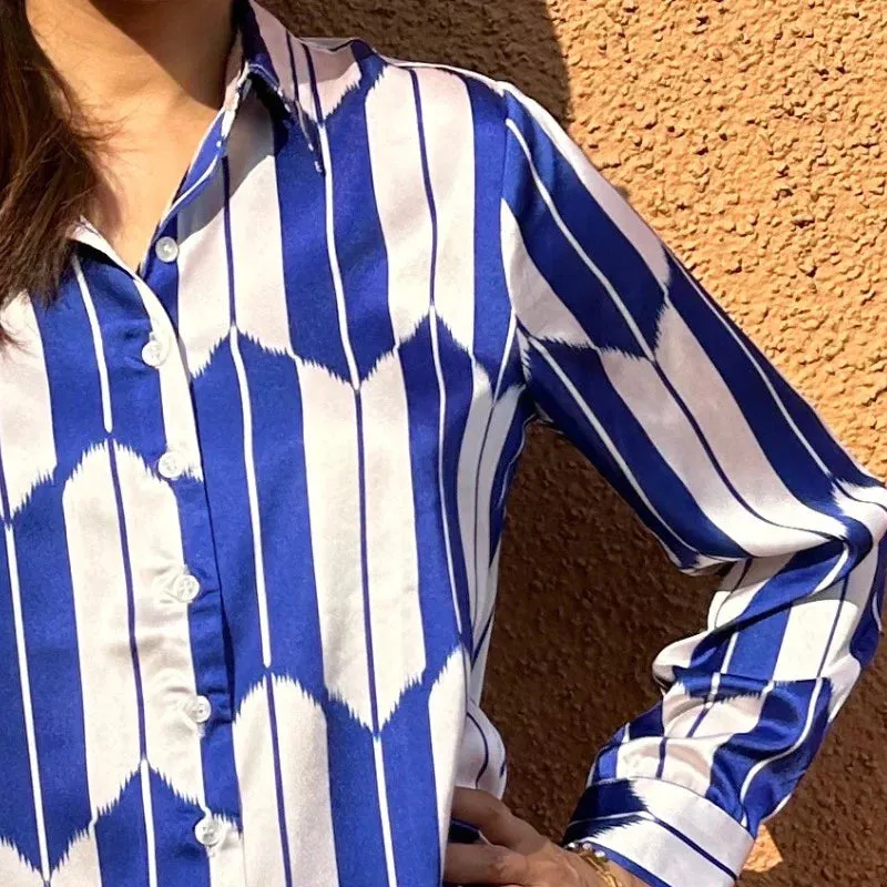 Indigo Blue Ikat Print Shirt