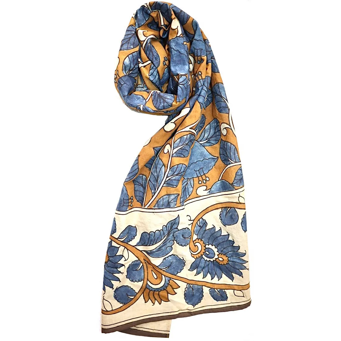 Indigo Meadow – Limited Edition Hand Painted Cotton Scarf(HS0016)