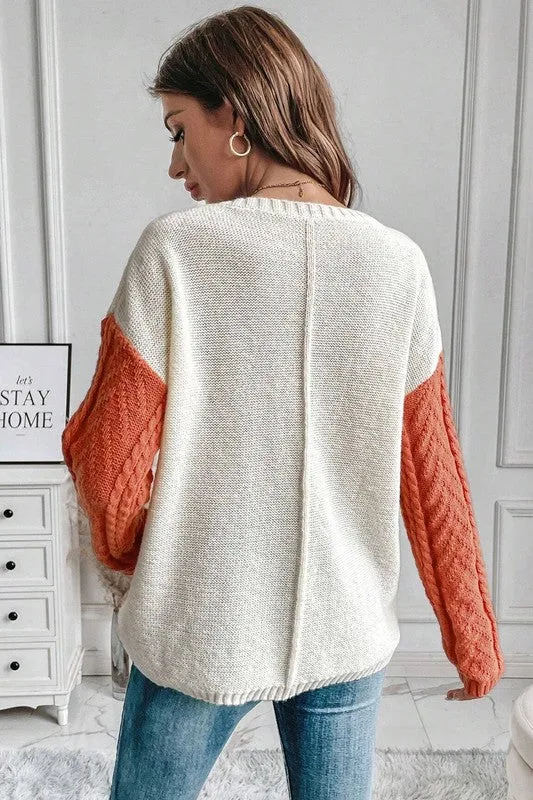 It's All Yours - Colorblock Patched Pocket Drop Shoulder Sweater