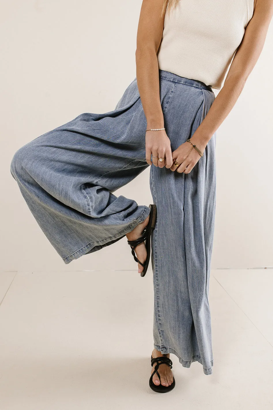 Katie Wide Leg Tencel Pants in Denim - FINAL SALE