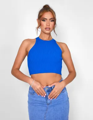 Knitted Ribbed Racer Top Cobalt Blue