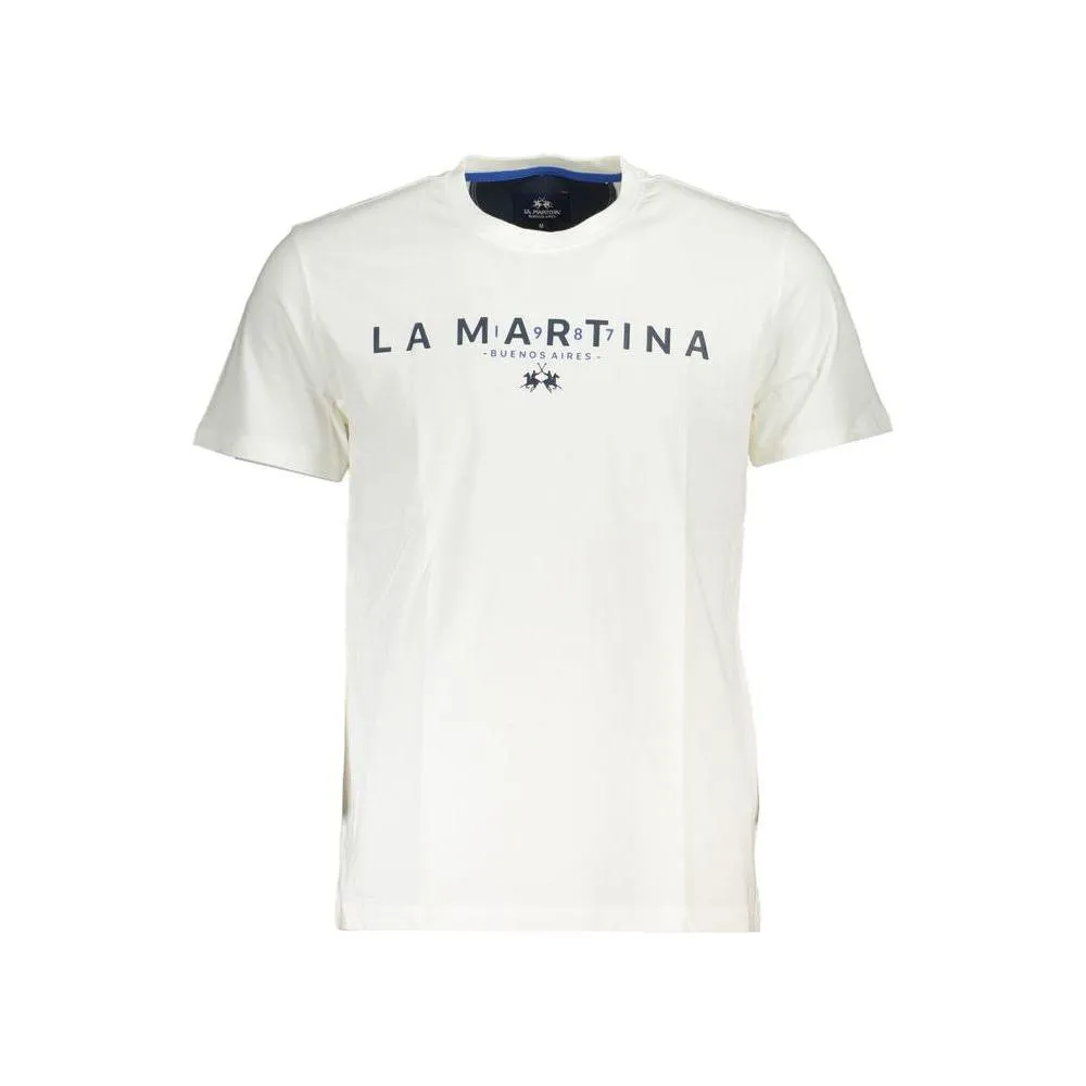 La Martina Chic White Crew Neck Tee with Logo Print