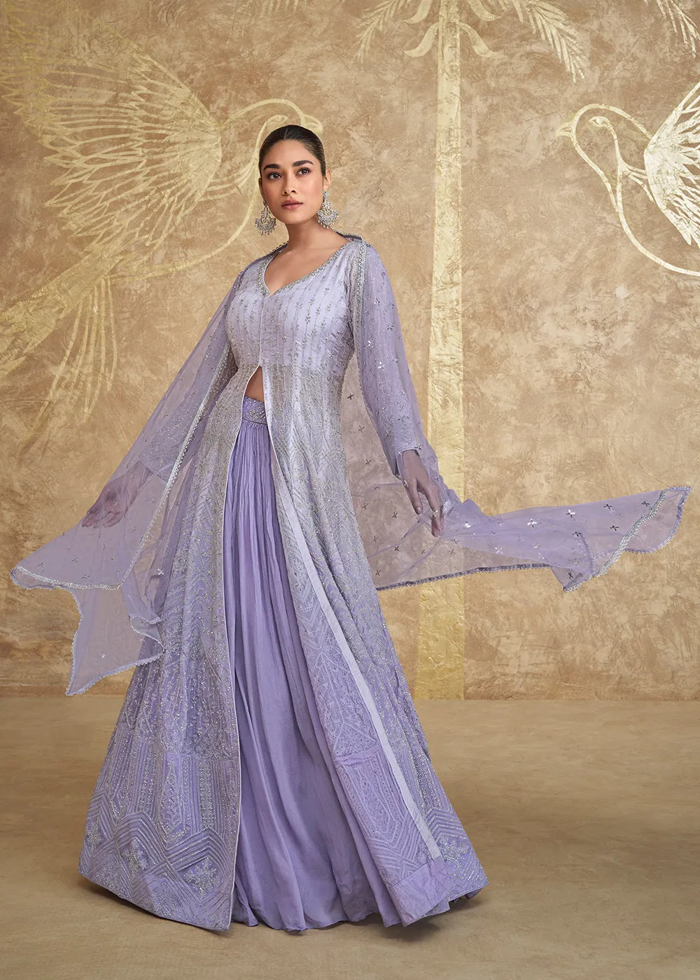 Lavender Ombre Slit Georgette Skirt Style Anakali Suit