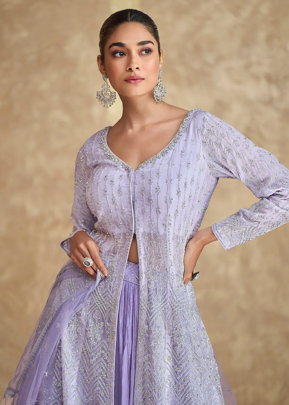 Lavender Ombre Slit Georgette Skirt Style Anakali Suit