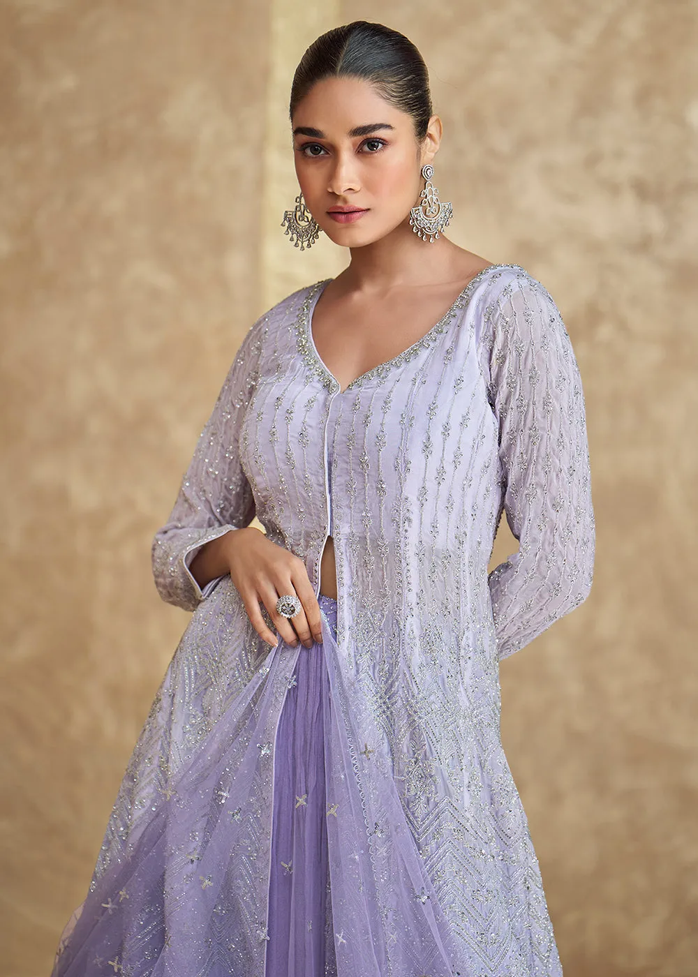 Lavender Ombre Slit Georgette Skirt Style Anakali Suit