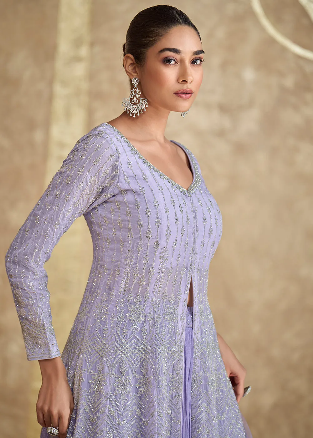 Lavender Ombre Slit Georgette Skirt Style Anakali Suit