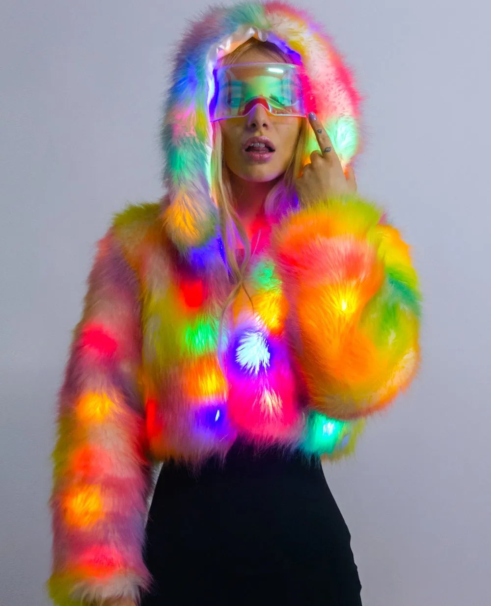 LED CROP FUR JACKET