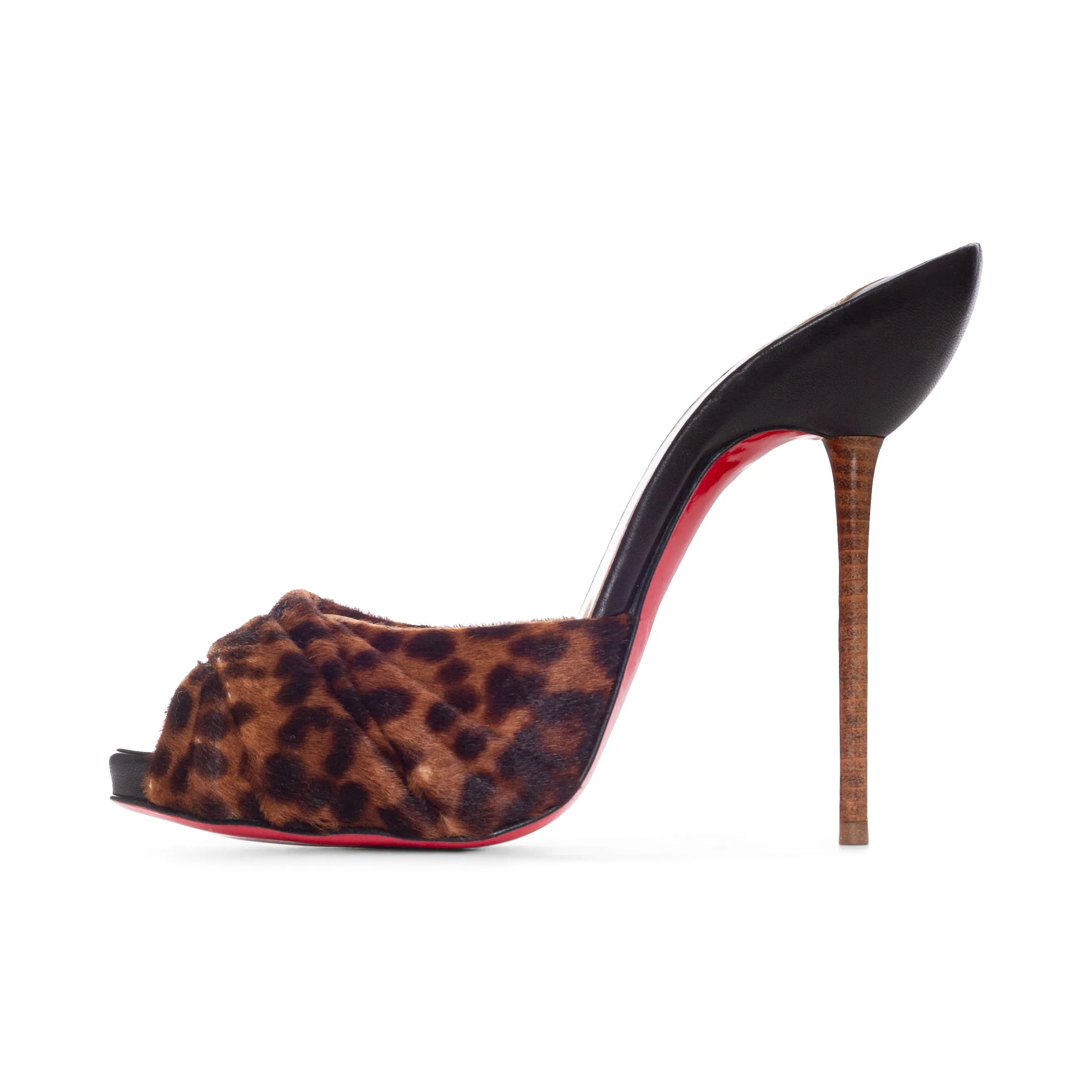 Leopard Print Calf Hair Peep Toe Platform Mules 37