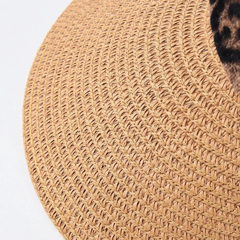 Leopard Sun Hats - Trendy 11.5cm Brim Straw Hat for Women: UV Protection, Adjustable Size