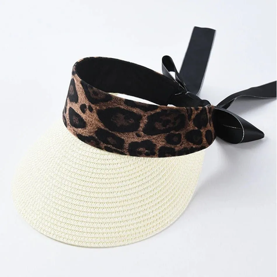 Leopard Sun Hats - Trendy 11.5cm Brim Straw Hat for Women: UV Protection, Adjustable Size