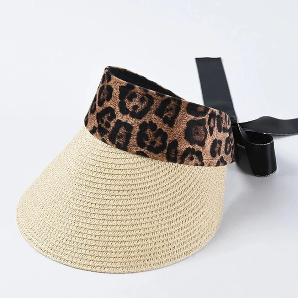 Leopard Sun Hats - Trendy 11.5cm Brim Straw Hat for Women: UV Protection, Adjustable Size