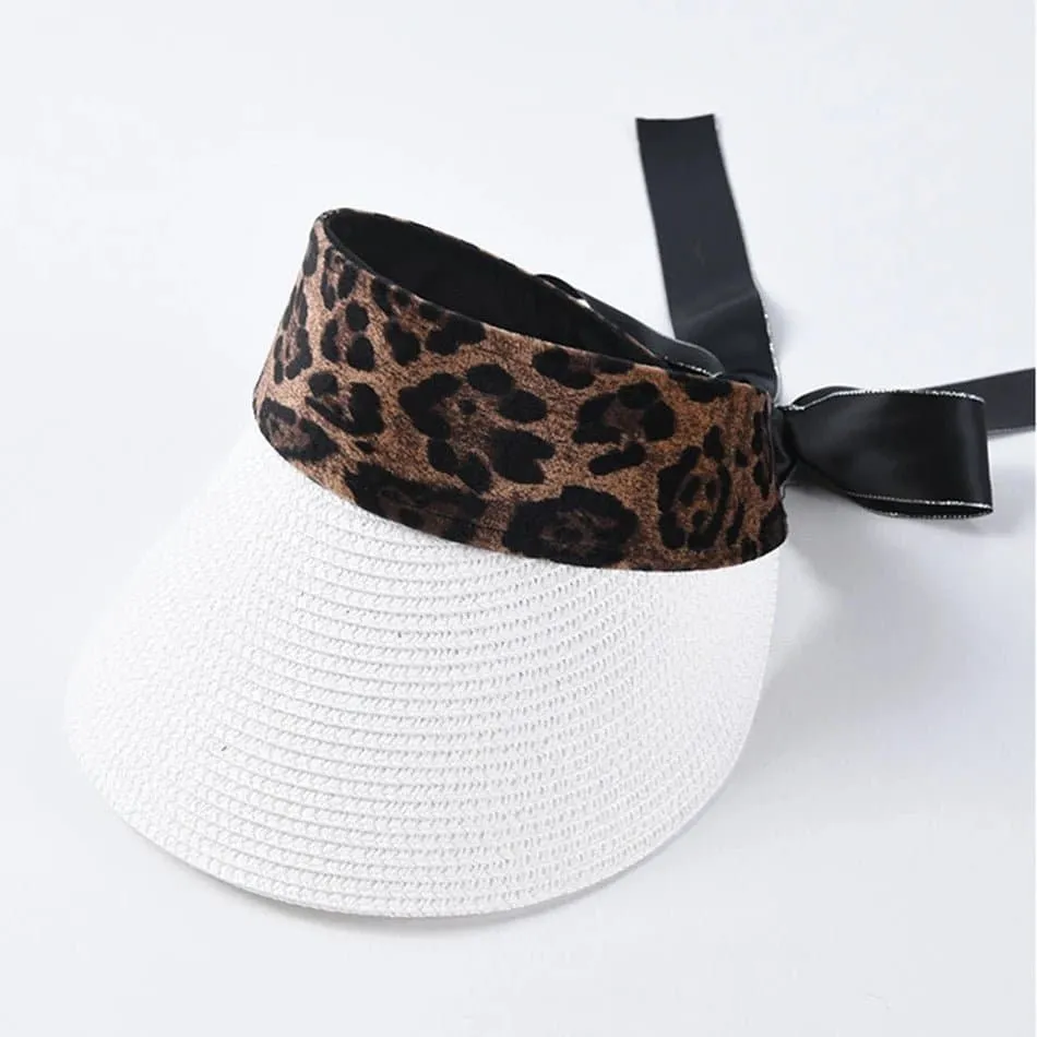 Leopard Sun Hats - Trendy 11.5cm Brim Straw Hat for Women: UV Protection, Adjustable Size