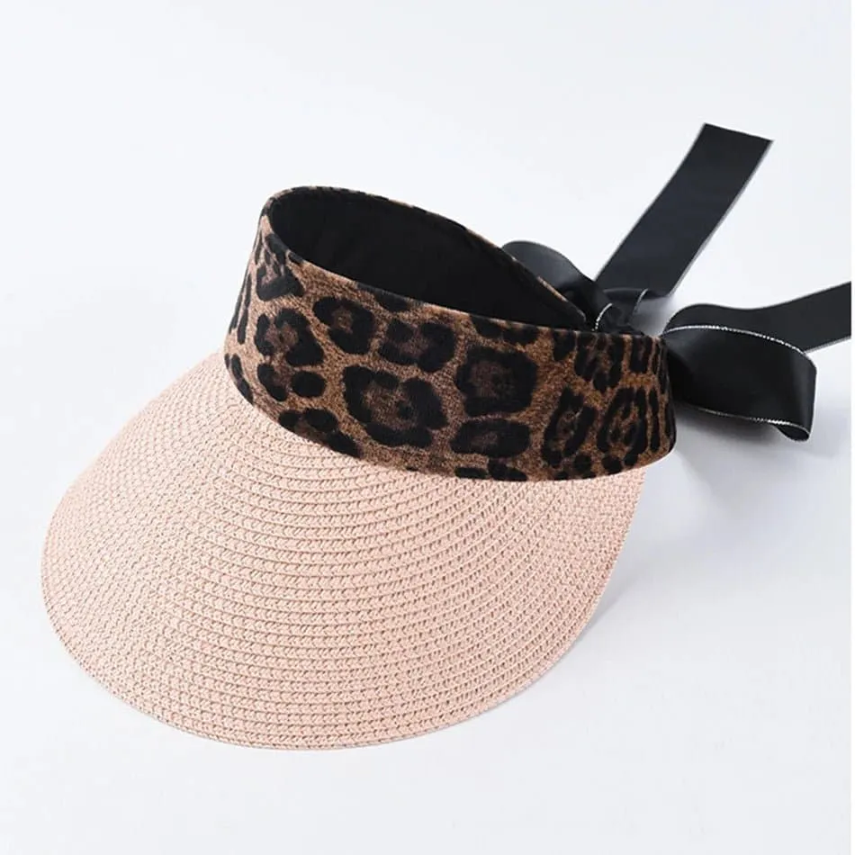 Leopard Sun Hats - Trendy 11.5cm Brim Straw Hat for Women: UV Protection, Adjustable Size