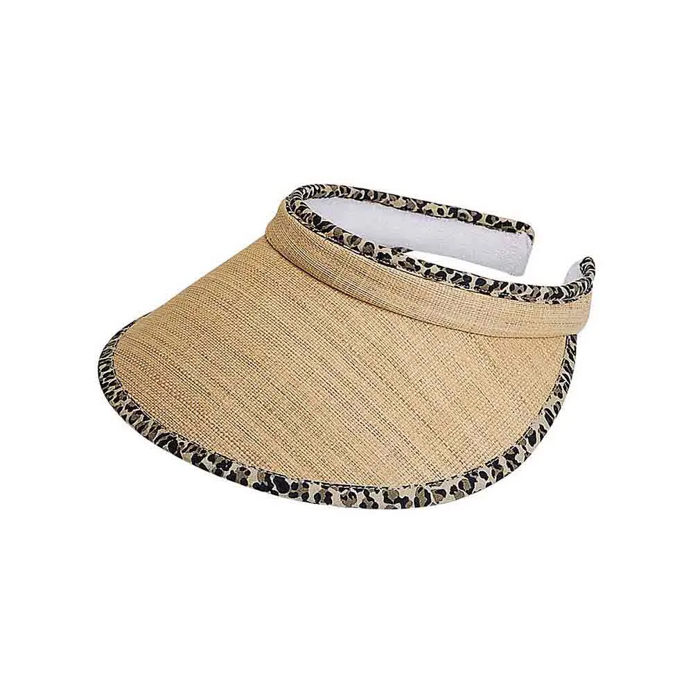 Leopard Trim Straw Clip-On Visor