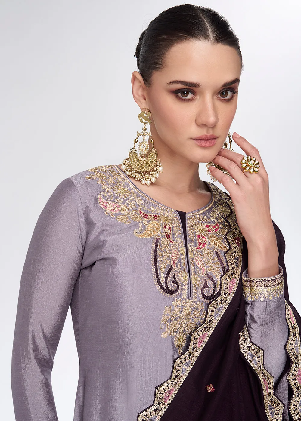 Light Lavender Embroidred Wedding Lehenga Kurti Set