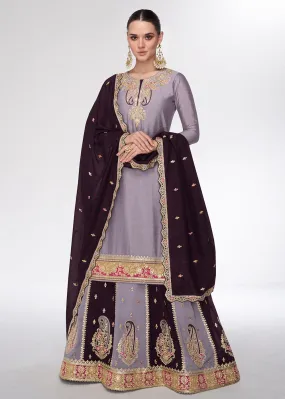 Light Lavender Embroidred Wedding Lehenga Kurti Set